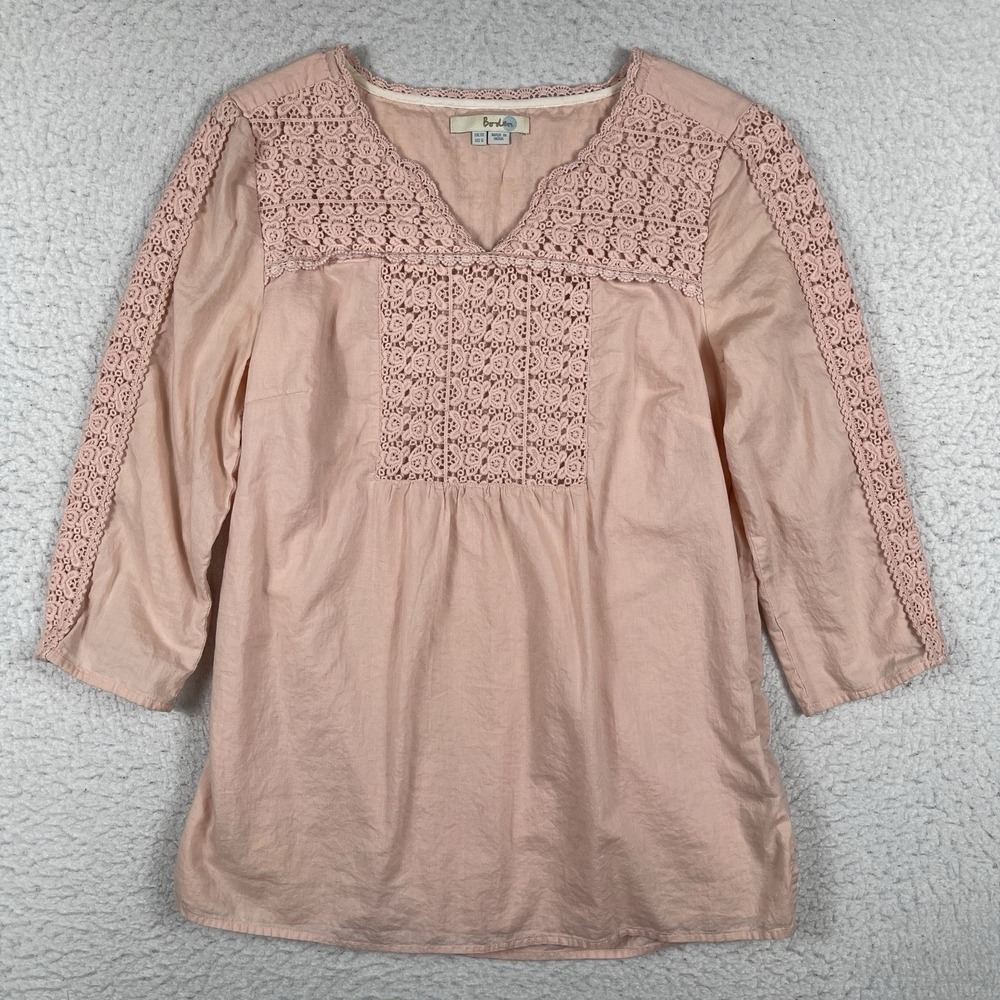 Boden Shirt Womens 6 Light Pink V Neck 3/4 Sleeve Tunic Top Cochet Casual Travel